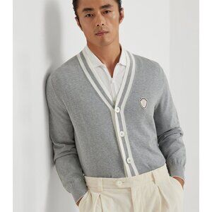 BRUNELLO CUCINELLI Varsity V Neck Sweater Grey Size Medium $1,500 NWT